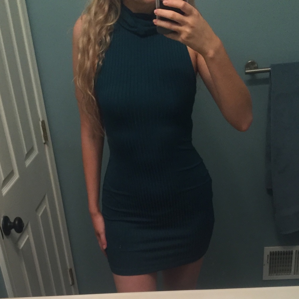 kendall & kylie teal cowlneck dress